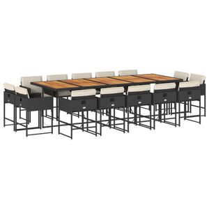 vidaXL 15-osaline aia s&ouml;&ouml;gim&ouml;&ouml;bli komplekt patjadega, must, pol&uuml;rotang