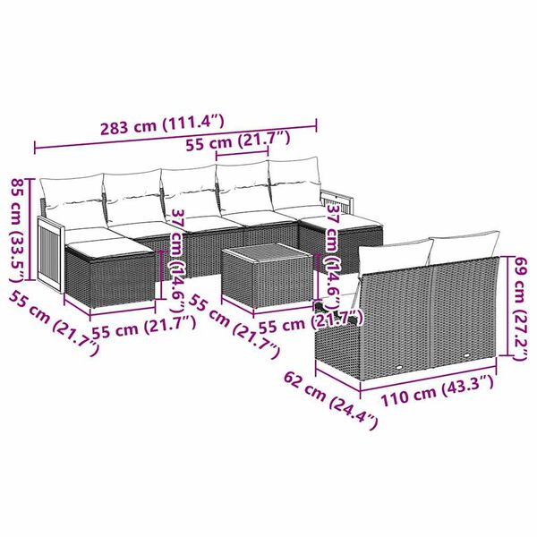 vidaXL 10-osaline aiadiivani komplekt patjadega, must, pol&uuml;rotang