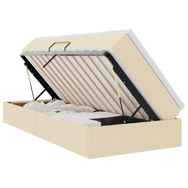 vidaXL Voodi hoiukohaga ja madratsiga cream 100 x 200 cm Pol&uuml;ester