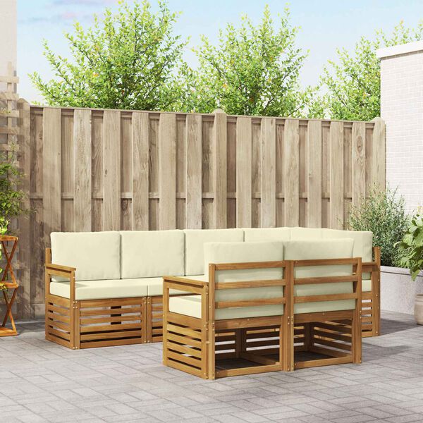 vidaXL Nurgadiivanikomplekt 7 pcs Looduslik ja kreem Tugev akatsiapuu