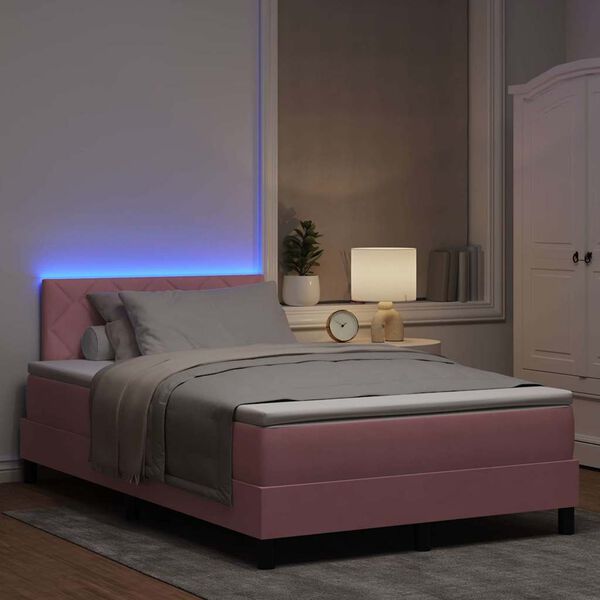 vidaXL LED Box Spring Voodi madratsiga LEDiga Roosa 120 x 190 cm Samet