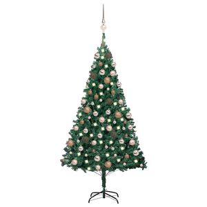 vidaXL valgustusega kunstkuusk kuulidega, roheline, 150 cm, PVC