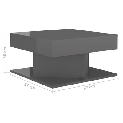 vidaXL kohvilaud, kõrgläikega hall, 57 x 57 x 30 cm, puitlaastplaat