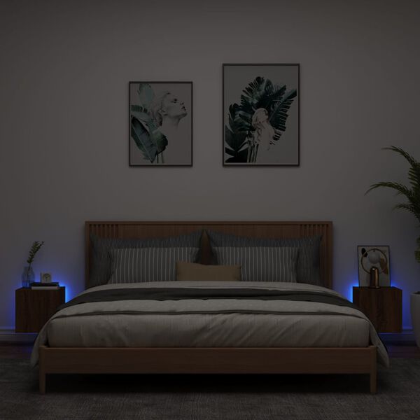 vidaXL teleri seinakapid LED-tuledega 2 tk, pruun tamm, 30,5x35x30 cm