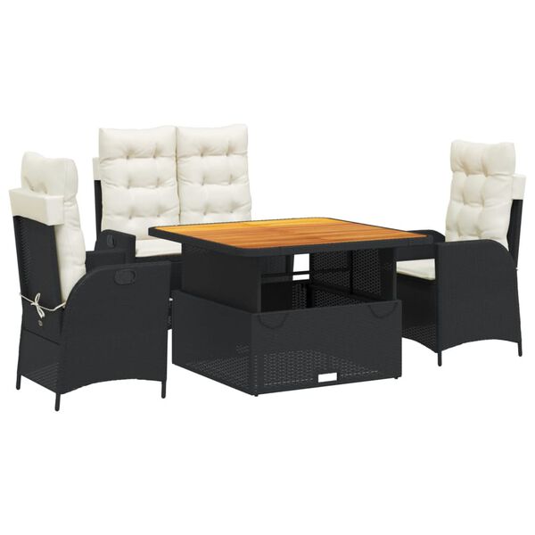 vidaXL 4-osaline aiam&ouml;&ouml;bli komplekt patjadega, must, pol&uuml;rotang