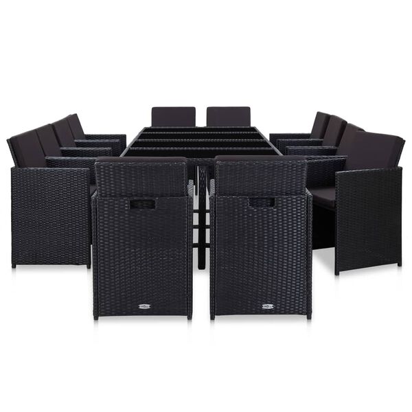 vidaXL 13-osaline aiam&ouml;&ouml;blikomplekt patjadega, pol&uuml;rotang, must