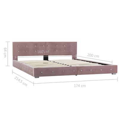 vidaXL voodi madratsiga, roosa, samet 160 x 200 cm