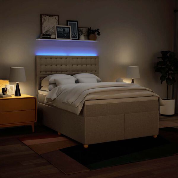 vidaXL kontinentaalvoodi madratsiga, kreemjas, 140x190 cm, kangas