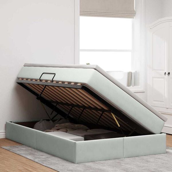 vidaXL Voodi hoiukohaga ja madratsiga Helehall 120 x 200 cm Samet