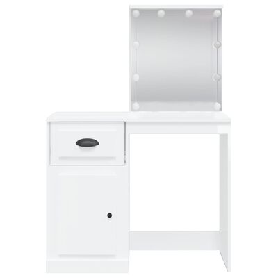 vidaXL tualettlaud LEDiga, kõrgläikega valge, 90x42x132,5 cm