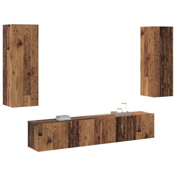 vidaXL 4-osaline seinale paigaldatav telerikapi komplekt vana puit