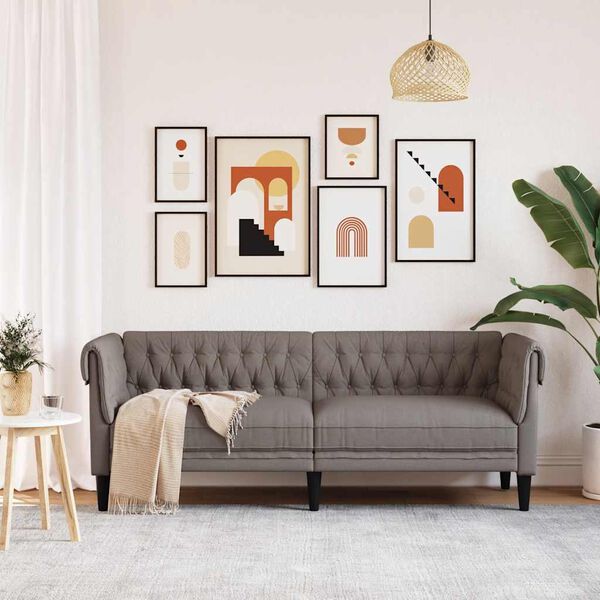 vidaXL Chesterfield 3-kohaline diivan, hallikaspruun, kangas