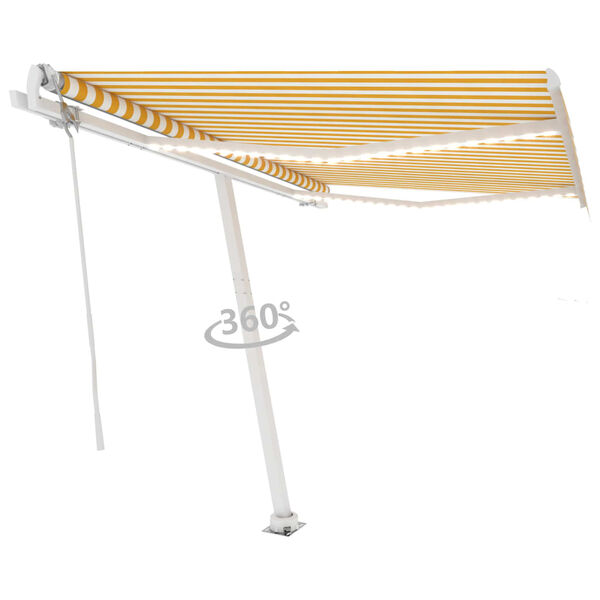 vidaXL automaatne varikatus LED ja tuuleandur, 300x250cm kollane/valge