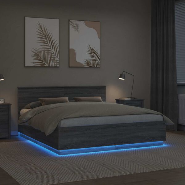 vidaXL Voodi raam LED -ribatuledega Hall Sonoma 200 x 200 cm Tehispuit