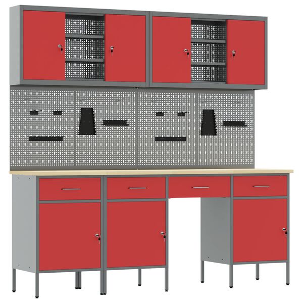 vidaXL T&ouml;&ouml;laud sahtliga lukuga 10 pcs Punane 200 x 55 x 200 cm Teras