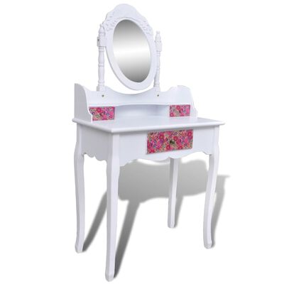 vidaXL peegli ja pingiga tualettlaud, lillemustriga