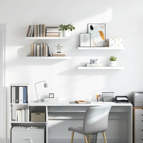 vidaXL seinariiulid, 4 tk, k&otilde;rgl&auml;ikega valge, 80 x 23,5 x 3,8 cm MDF