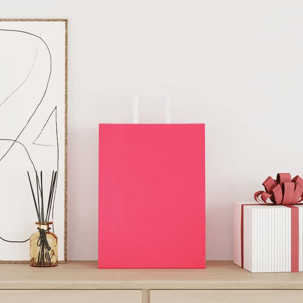 vidaXL paberkotid, 250 tk, k&auml;epidemetega, roosa, 26x12x35 cm