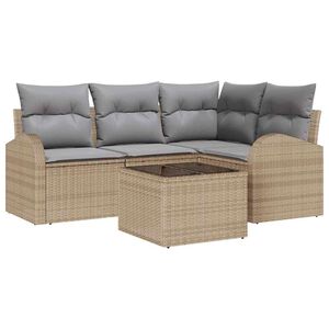 vidaXL Aia Diivanikomplekt padjaga 5 pcs Bež ja helehall pol&uuml;rotang