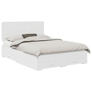 vidaXL Voodi raam peaga sahtliga Valge 140 x 200 cm Tehispuit