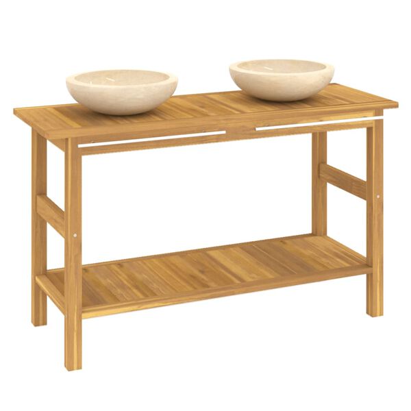 vidaXL vannitoakapp kreemjate marmorvalamutega, tiikpuu