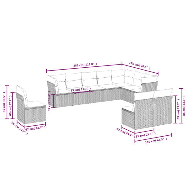 vidaXL 10-osaline aiadiivani komplekt patjadega, beež, pol&uuml;rotang