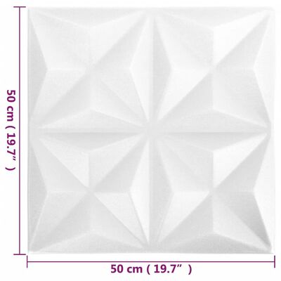 vidaXL 3D seinapaneelid, 24 tk, 50x50 cm, origamivalge, 6 m²