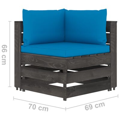 vidaXL nurgadiivan istmepatjadega, hall, immutatud puit