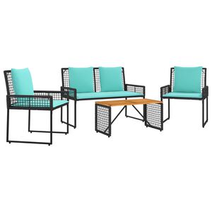 vidaXL V&auml;lis m&ouml;&ouml;bli komplekt padjaga 4 pcs Must ja t&uuml;rkiissinine