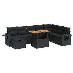 vidaXL 9-osaline aiadiivani komplekt patjadega, must, rotang/akaatsia
