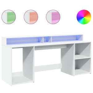 vidaXL kirjutuslaud LED-tuledega, valge, 200 x 55 x 91 cm, tehispuit