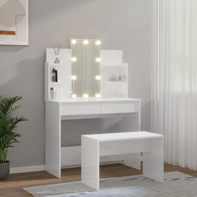 vidaXL tualettlaua komplekt LEDiga, kõrgläikega valge, tehispuit