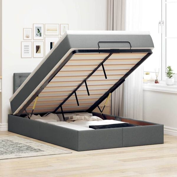 vidaXL ottomani voodi madratsita ja LED, tumehall, 120x200 cm, kangas