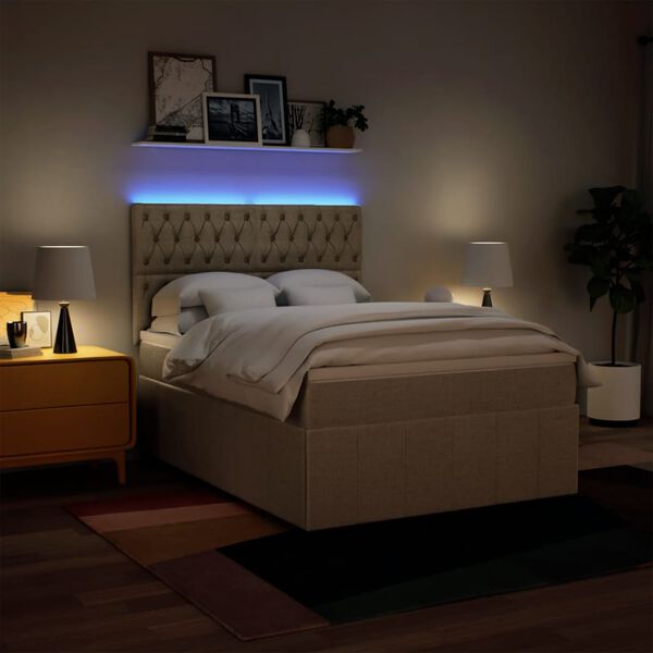 vidaXL kontinentaalvoodi madratsiga, kreemjas, 140x200 cm, kangas