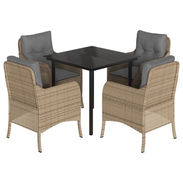 vidaXL 5-osaline aiam&ouml;&ouml;bli komplekt patjadega, beež, pol&uuml;rotang