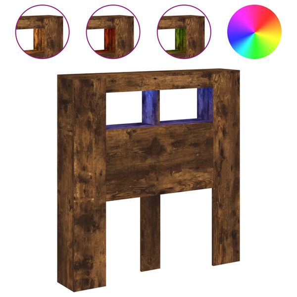 vidaXL voodipeats LEDiga suitsutatud tamm 100x18,5x103,5 cm tehispuit