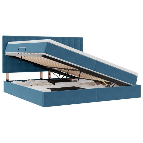 vidaXL Voodi hoiukohaga ja madratsiga Tumesinine 200 x 200 cm Samet