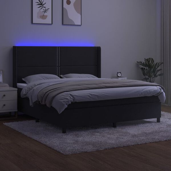 vidaXL kontinentaalvoodi madrats ja LED, must, 180x200 cm, samet
