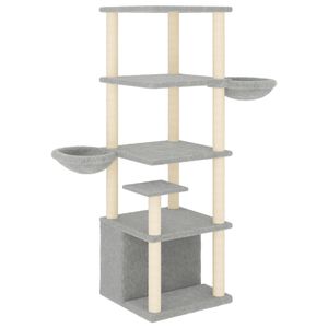 vidaXL kassimaja sisalk&ouml;itega kraapimispostidega, helehall, 147 cm
