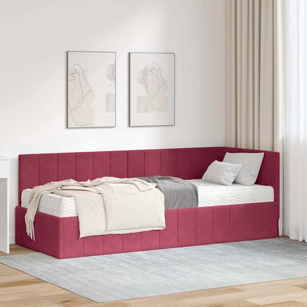 vidaXL Nurgavoodi raam koos madratsiga peaga 2 pcs Roheline Samet