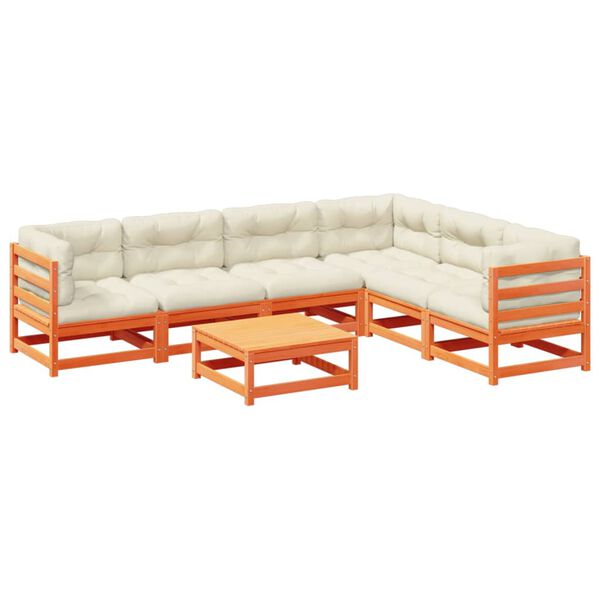 vidaXL 7-osaline aiadiivani komplekt patjadega, vahapruun, männipuit