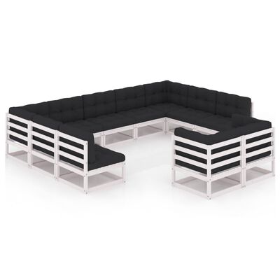 vidaXL 11-osaline aiamööbli komplekt istmepatjadega, valge, männipuit