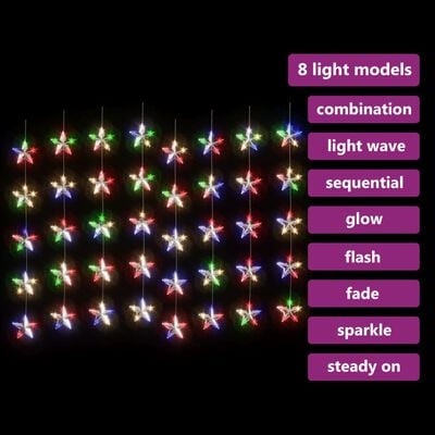 vidaXL LED-valguskardin tähtedega, 200 LEDi, värviline, 8 funktsiooni