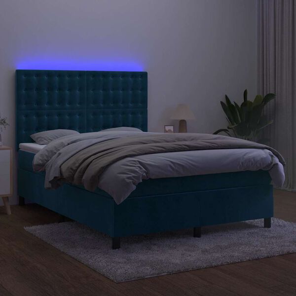 vidaXL kontinentaalvoodi madrats, LED, tumesinine, 140x190 cm, samet