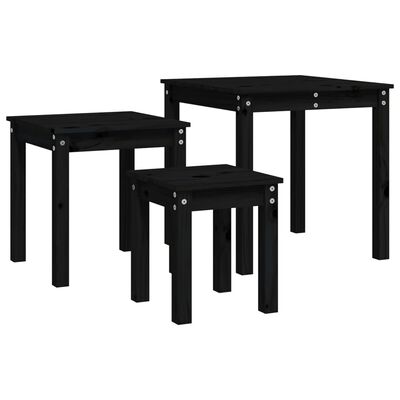 vidaXL üksteise alla mahtuvad lauad, 3 tk, must, männipuit