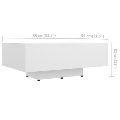 vidaXL kohvilaud, valge, 85 x 55 x 31 cm, puitlaastplaat