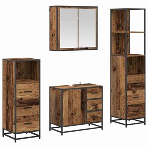 vidaXL Vannitoa m&ouml;&ouml;bleset sahtliga riiuliga 4 pcs Vana puit Tehispuit