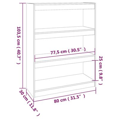 vidaXL raamaturiiul/ruumijagaja, valge, 80x30x103,5 cm, täismännipuit