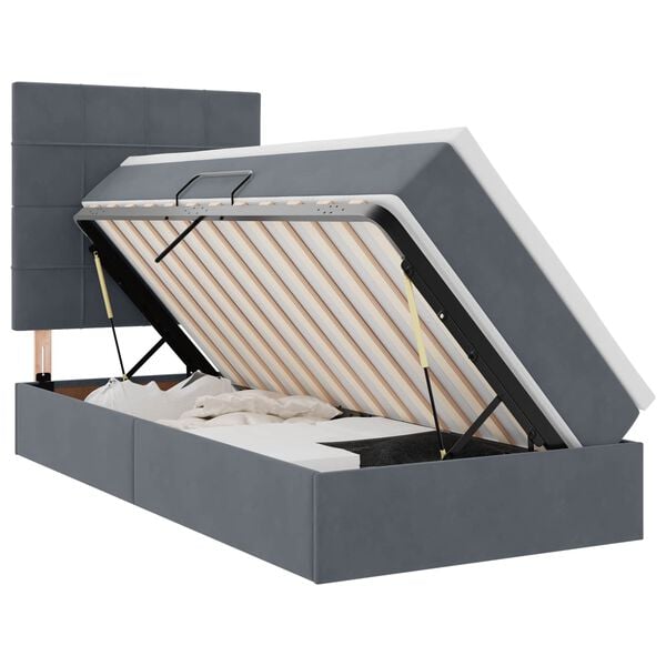 vidaXL Voodi hoiukohaga ja madratsiga peaga Tumehall 90 x 190 cm Samet