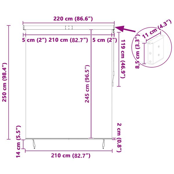 vidaXL Rulookardin Antratsiit 200 x 250 cm Kangas ja Alumiinium